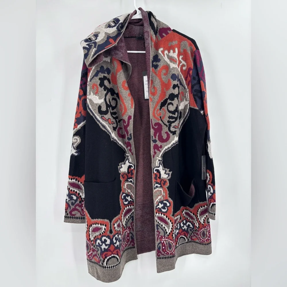 🟪Elegant Black and Red Patterned Cardigan🟣